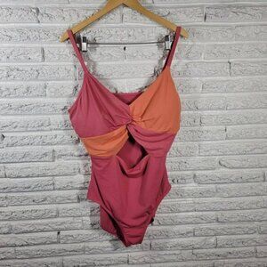 Time Tru Womens Swimsuit 2X One Piece Pink Adjustable Spaghetti Bra PIN17E